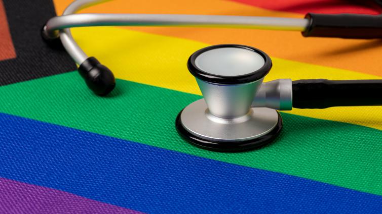 Pride flag with stethoscope