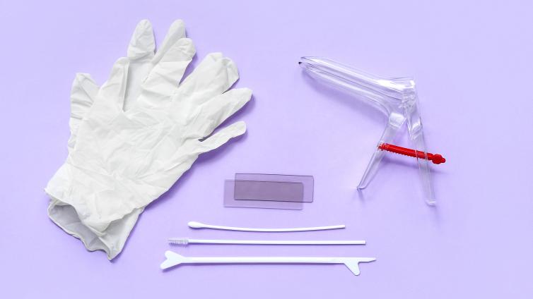 Rubber gloves, speculum, and other medical devices for a pap smear